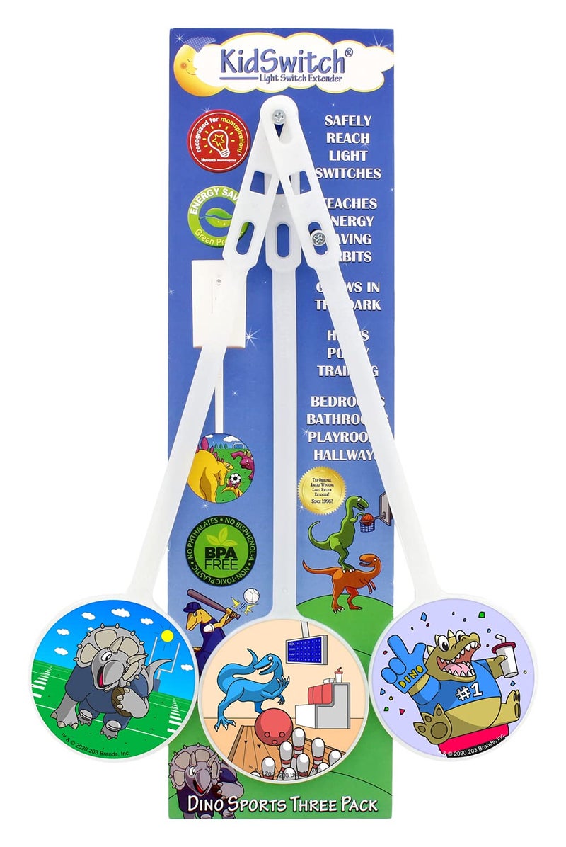 Kidswitch Light Switch Extender for Kids (3 Pack, Dinosaur Theme) - Glow in The Dark Toggle Switch Extension - Kids Light Switch Extender - Quick Install, Easy Grab Extension, Award Winning - Image 1